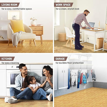 Yes4All 48SQ.FT Wood Grain Puzzle Exercise Mat Protective Flooring, EVA Interlocking Foam Floor Tiles with Border for Home