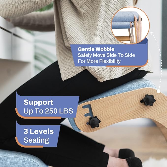 Ergonomic Kneeling Chair with Adjustable Seats - Knee Chair for Posture Correction & Kneel Rocking Stool for Desk - Back Pain Relief and Support for Home and Office (Classic, Sky Blue)