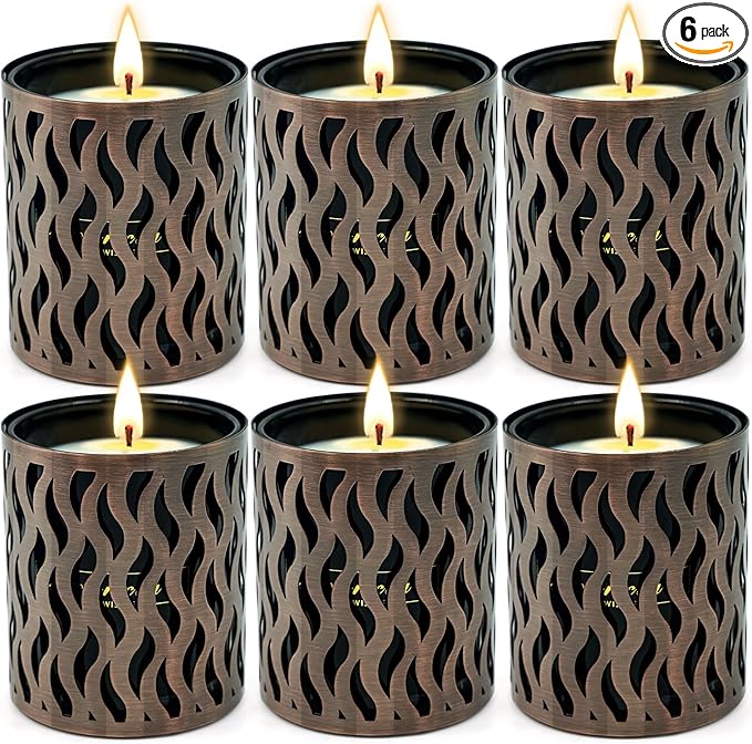 6 Pack Candles for Home Scented with Bronze Black Candles Holder, 33.6 oz Soy Wax, 240 Hours Long Lasting Aromatherapy Candles, Birthday Gifts for Men