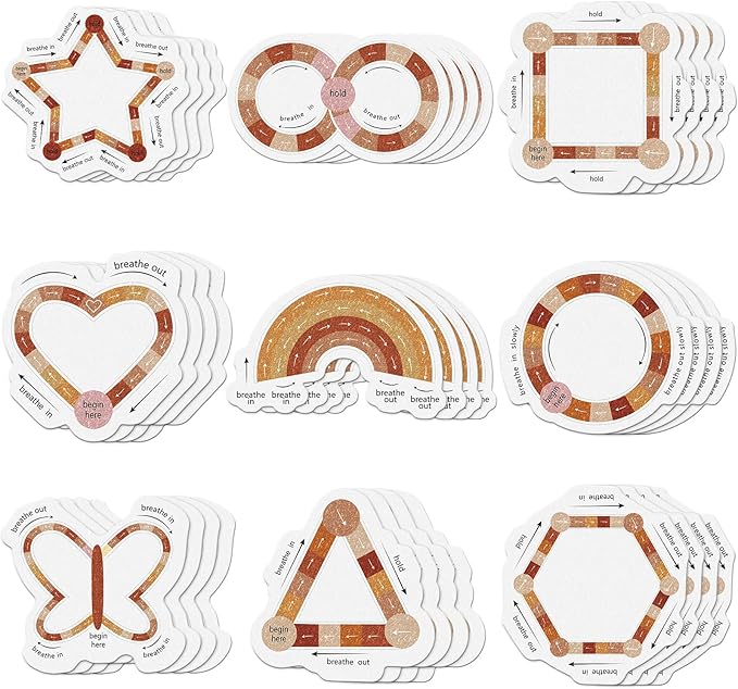 36 Pcs Anxiety Sensory Stickers Mental Health Stickers Fidget Textured Strips Toys Adhesive Tactile Calm Relief Items for Adults Desk School Counselor Classroom(Boho Breathe Style)