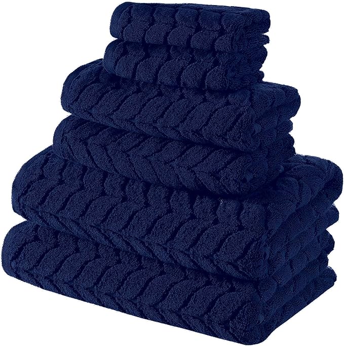 BAGNO MILANO Turkish Bath Towels, Soft Plush Jacquard Luxury Bath Towels, Quick Dry Towel Set (Navy, 6 pcs Towel Set)