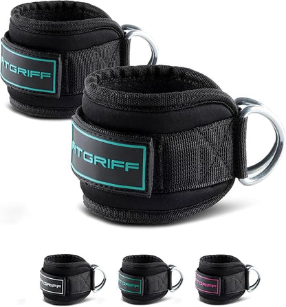 Fitgriff® Ankle Straps V3 for Cable Machine (2 Pieces) - Gym Workout Equipment - Leg Pulley Attachment, Kickback Straps
