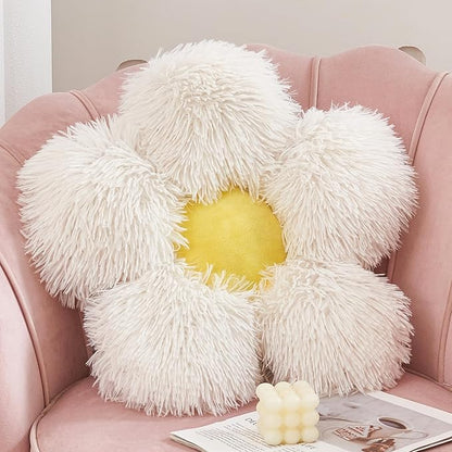 MorroMorn Flower Pillow Shaped Throw Pillows, 20" Floor Pillow Butt Cushion - Fluffy Shaggy Daisy Floral Decorative Pillows for Bed Couch Sofa Chair Cute Plush Faux Fur Room Decor (White)