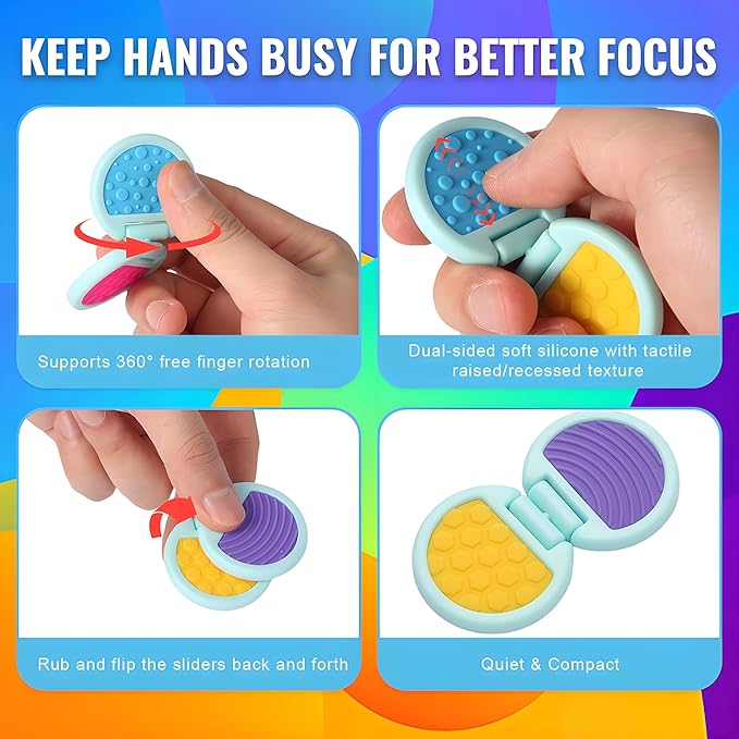 Fidget Toys Adults, Sensory Toys for Kids with Autism, Anxiety Relief Items for ADHD Stress Relief, Fun Fidgets for Teens Textured & Flip Slider - Treasure Box Toys for Classroom (3pcs)