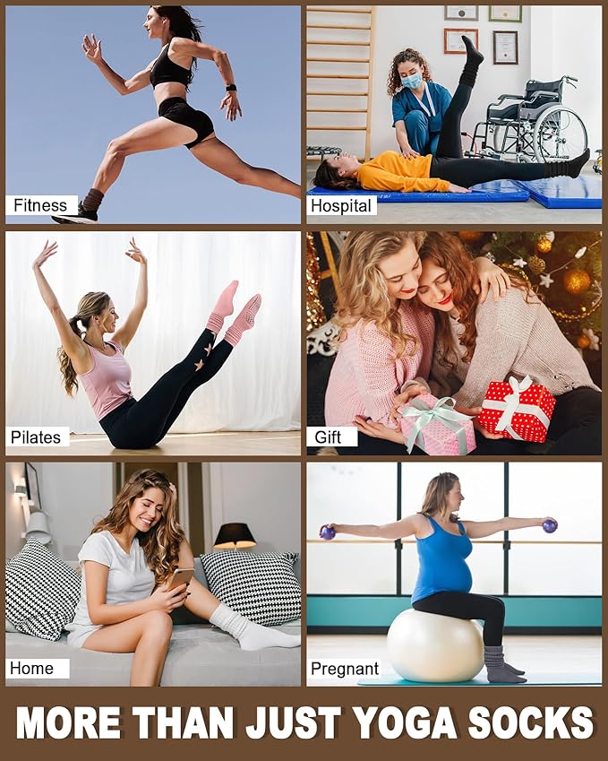 3/6 Pairs Grip Pilates Socks for Women, Non-slip Yoga Athletic Socks for Barre Ballet Barefoot Workout Hospital