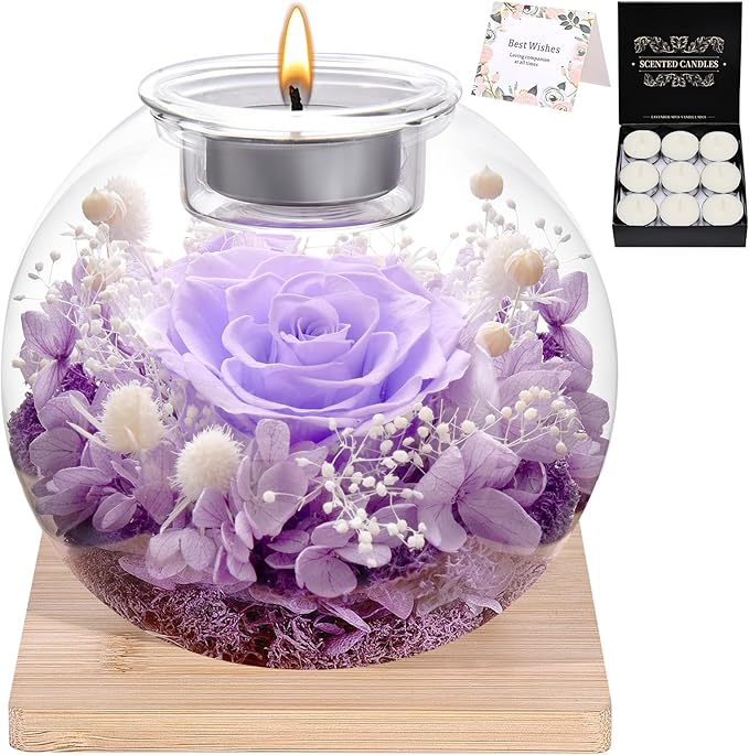 Preserved Roses - Birthday Gifts for Her, Preserved Flower in Glass Dome with Scented, Romantic Gifts for Women, Wife, Girlfriend on Birthday, Anniversary, Thanksgiving Day, Christmas Day-lightpur