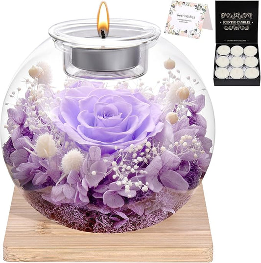 Preserved Roses - Birthday Gifts for Her, Preserved Flower in Glass Dome with Scented, Romantic Gifts for Women, Wife, Girlfriend on Birthday, Anniversary, Thanksgiving Day, Christmas Day-lightpur