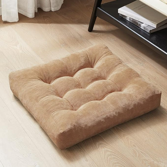 Meditation Floor Pillow, Square Large Pillows Seating for Adults, Tufted Corduroy Floor Cushion for Living Room Tatami, Coffee Brown 22x22 Inch, 1 Count (Pack of 1)
