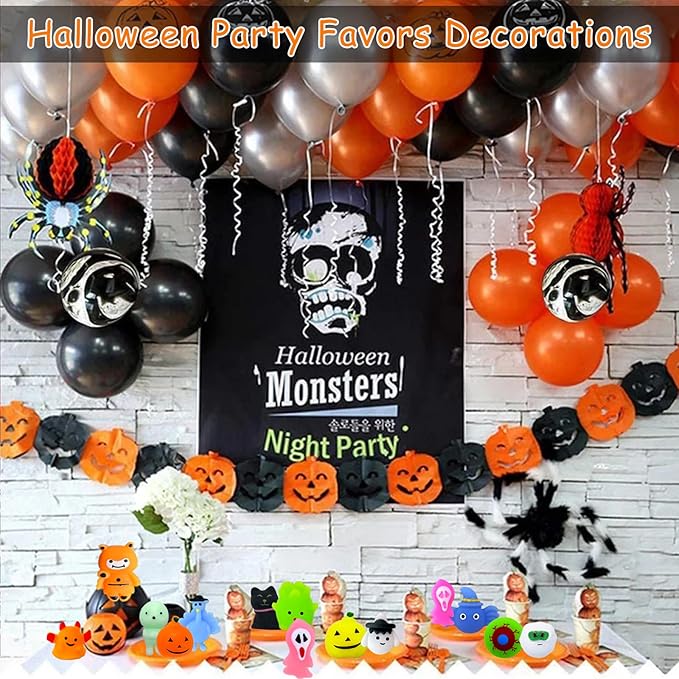 80Pcs Halloween Squishy Toys Mochi Squishy Toy Bulk for Kids, Squishies Fidget Toys Treasure Box Toys for Kids Classroom Halloween Party Favors Goodie Bags Stuffers Gift