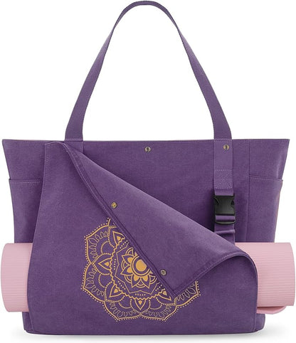 Gonex Yoga Mat Bag, Yoga Gym Bag Tote Bag with Multi Pockets For Women Men, Canvas Yoga Mat Carrier Take in Out Mat Easily For Pilates Travel Workout Office