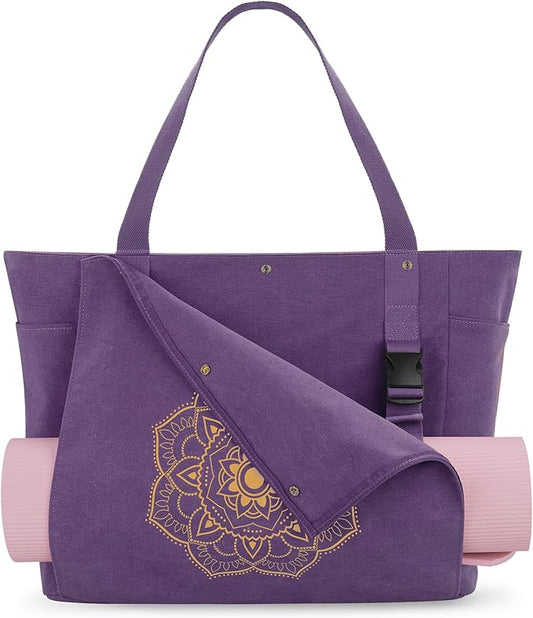 Gonex Yoga Mat Bag, Yoga Gym Bag Tote Bag with Multi Pockets For Women Men, Canvas Yoga Mat Carrier Take in Out Mat Easily For Pilates Travel Workout Office
