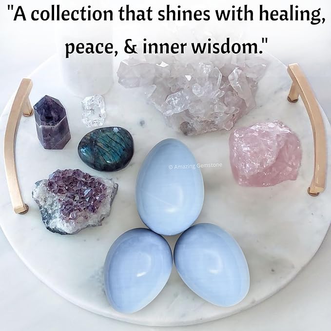 Amazing Gemstone Blue Calcite Crystal Yoni Egg, 2 Inches - Premium Crystals and Healing Stones Yoni Egg for Pelvic Floor Health, Natural Healing Crystal Eggs for Meditation and Stress Relief