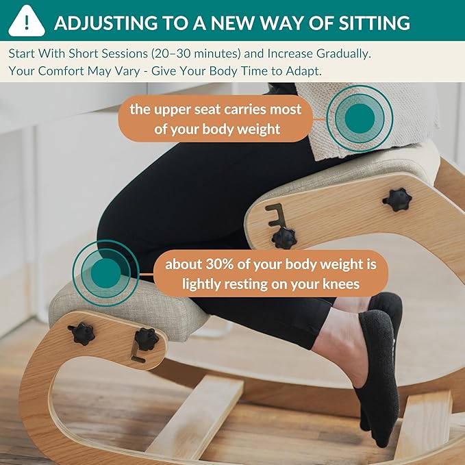 Ergonomic Kneeling Chair with Adjustable Seats - Knee Chair for Posture Correction & Kneel Rocking Stool for Desk - Back Pain Relief and Support for Home and Office - 5 Years Brand Warranty
