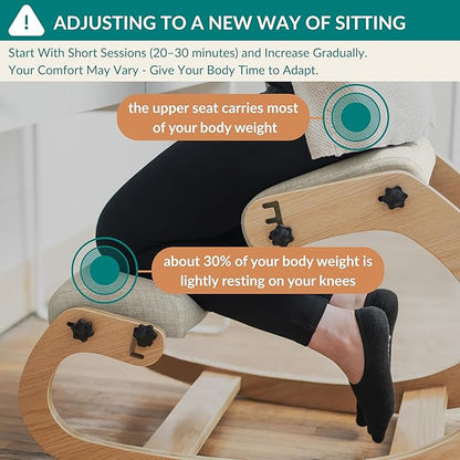 Ergonomic Kneeling Chair with Adjustable Seats - Knee Chair for Posture Correction & Kneel Rocking Stool for Desk - Back Pain Relief and Support for Home and Office - 5 Years Brand Warranty