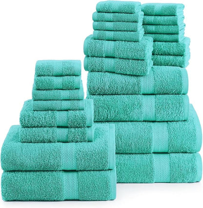 LANE LINEN 100% Luxury Cotton Towel for Bathroom - 24 Pcs - Ringspun, Quick Dry, Ultra Soft & Absorbent - 2 Bath Sheet, 4 Bath Towels, 6 Hand Towel, 8 Washcloth, 4 Fingertip - Fade Resistant - Teal