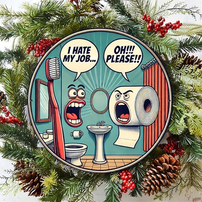 Room Decor 1pc Retro Aluminum Bathroom Sign, 8x8 inch Vintage Illustration, Humorous Toilet Theme Wall Art for Home, Office, Hotel Decor