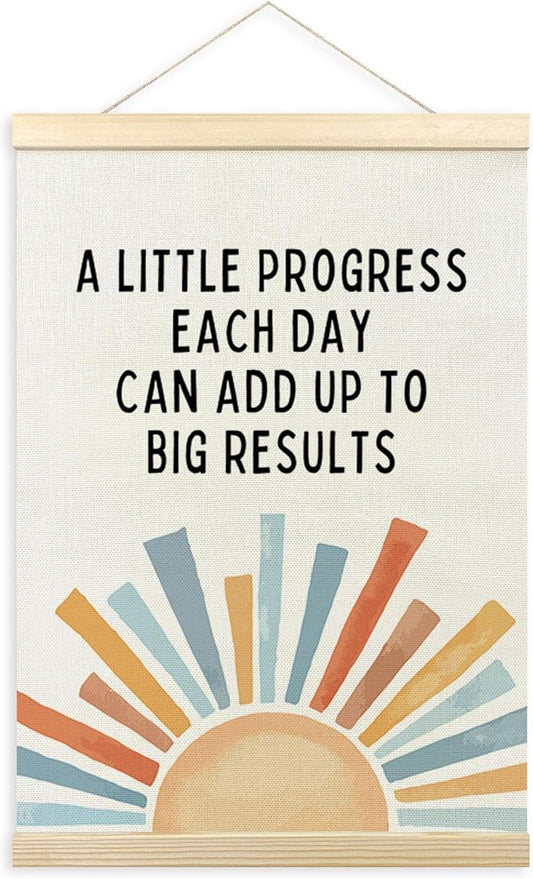 TLESKE Mental Health Inspirational Poster Hanger Frame, a Little Progress Each Day Special Education Wall Art Decor for Classroom Therapy Counseling Office Kids Room, Boho Sun Picture Prints, 12x16
