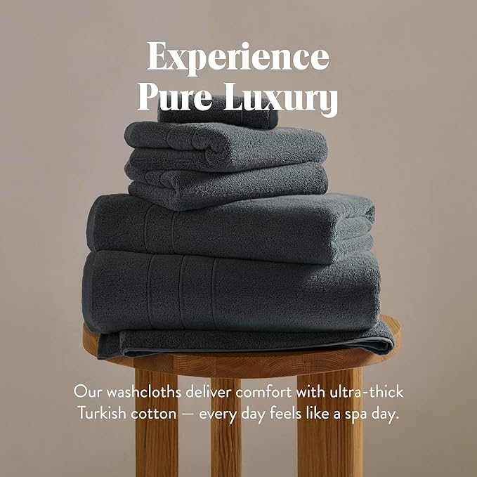 Brooklinen Super-Plush Turkish Cotton Washcloths Set of 2 Cotton, 820 GSM, Highly Absorbent, Machine Washable, Perfect for Home & Bathroom (13" x 13", Graphite Gray)