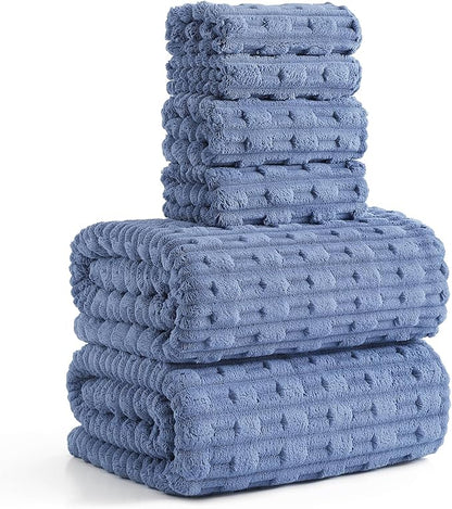 40x80 Inches Oversized Bath Sheets Extra Large Bath Towels Set of 6 for Adults Super Soft Quick Dry Lightweight Lint Free Absorbent Stripe Microfiber Shower Towels (Light Blue, 6 Piece)