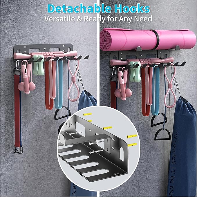 KHAMAL Multi-Purpose Gym Equipment Storage Rack For Resistance Bands - Gym Wall Storage For Exercise Bands, Yoga mat, Jump Ropes, Weight Belts, Straps, Hula Hoop