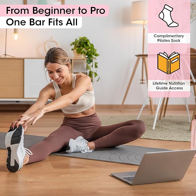 Pilates Bar Kit for Home Workouts | Portable Home Pilates Kit Set for Women & Men | Workout Bar for Legs, Hip, Waist and Arm | Includes Pilates Socks, 30-Day Challenge & Meal Plan