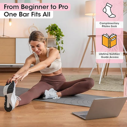 Pilates Bar Kit for Home Workouts | Portable Home Pilates Kit Set for Women & Men | Workout Bar for Legs, Hip, Waist and Arm | Includes Pilates Socks, 30-Day Challenge & Meal Plan