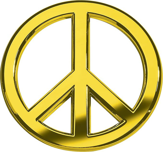 Classic Gold Peace Sign Logo - Metal Car Emblem by Revolution Car Badges - Antiwar Peace and Love Symbol - Premium Alternative to Bumper Stickers, Decals, and Magnets (Gold Plated Metal)