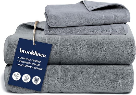 Brooklinen Super-Plush Turkish Cotton Bath Sheets Set - 2 Bath Sheets + 2 Hand Towels Cotton, 820 GSM, Highly Absorbent, Machine Washable, Perfect for Home & Bathroom (Smoke Grey)