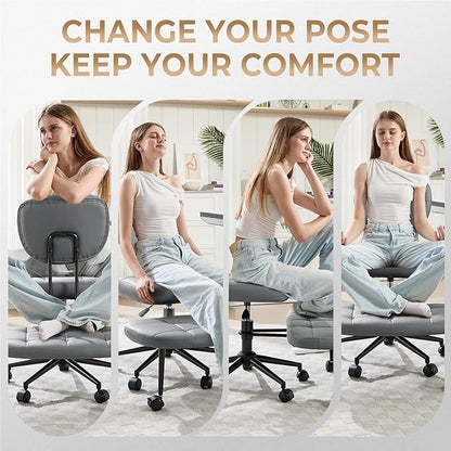 Ergonomic Cross Legged Office Chair, Criss Cross Chair for Meditation ADHD and Yoga, Home Office Desk Chair with Brake Wheels, Adjustable Height, Grey