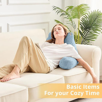 Sasttie Reading Pillow, Velvet Back Pillow for Bed Sitting Up, Adult Back-Rest Support Cushion with Arms for Sit Up on Couch, Sofa, and Floor, Dorm Essentials, Reading Accessories, Dusty Blue