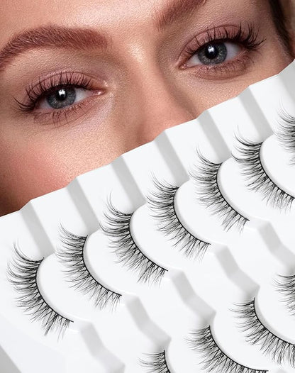 Onlyall Natural Lashes Natural Eyelashes Wispy Lashes Fake Eyelashes C Curl Lashes 12mm False Lashes 7 Pairs D30