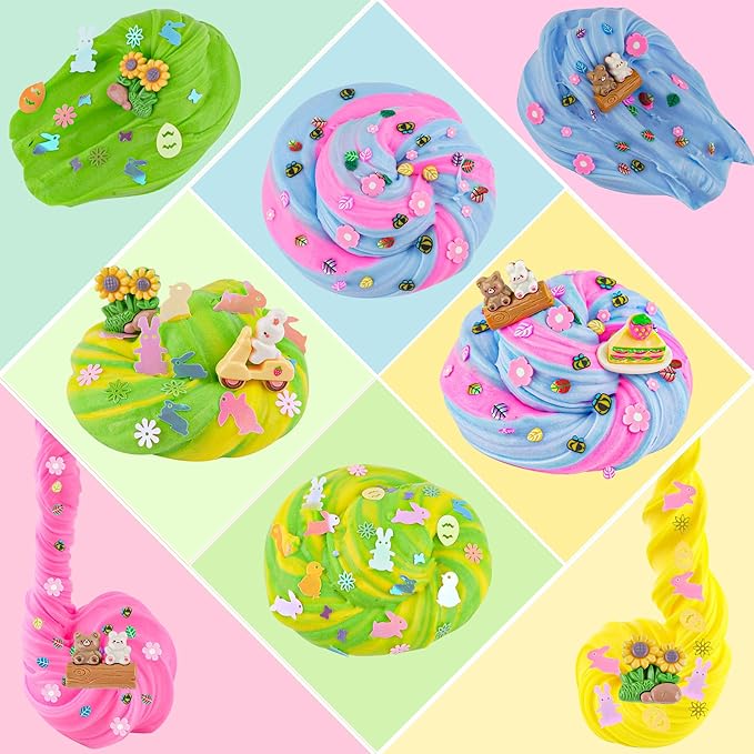 LAWOHO 2X120ml Butter Slime Kit Includes Two-Toned Butter Slimes with 6 Packs Add-Ins, Easter Slime Making Kit for Kids Party Favors Birthday Halloween Christmas Easter Basket Stuffers for Girls Boys