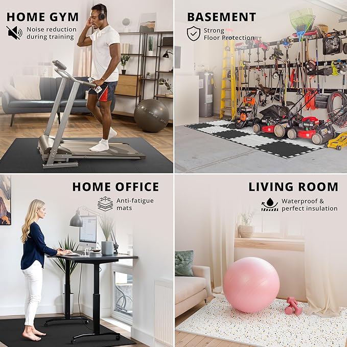 bemaxx Gym Mats Set - 54 pcs EVA Interlocking Foam Floor Tiles (12.6"x12.6"x0.4") 54sqft Protective Gym Flooring Sports Home Workout Exercise Mats Puzzle Garage Fitness Play-Room Garage Pool Treadmill
