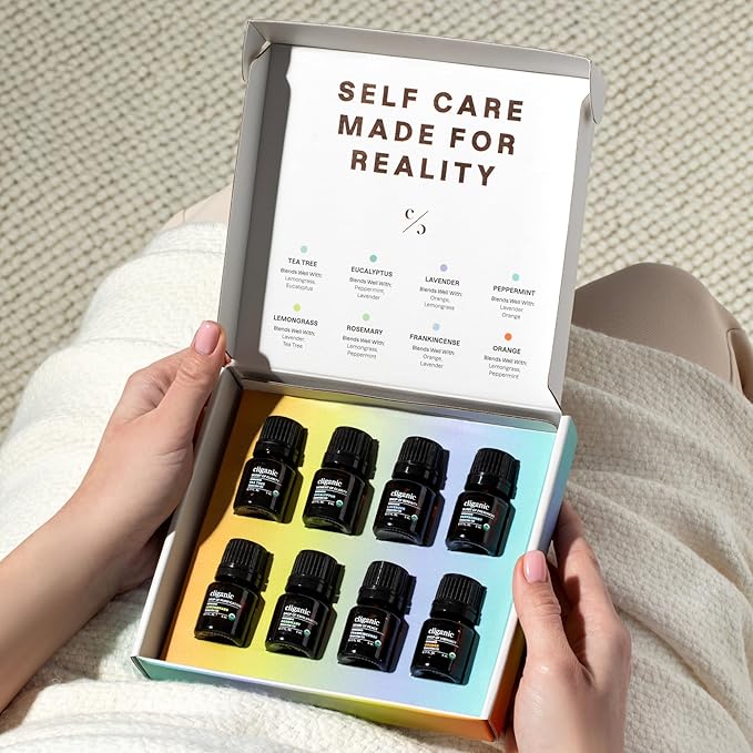 Cliganic Organic Aromatherapy Essential Oils Gift Set (Top 8 - The Iconics), 100% Pure - Peppermint, Lavender, Eucalyptus, Tea Tree, Lemongrass, Rosemary, Frankincense & Orange (Packaging May Vary)