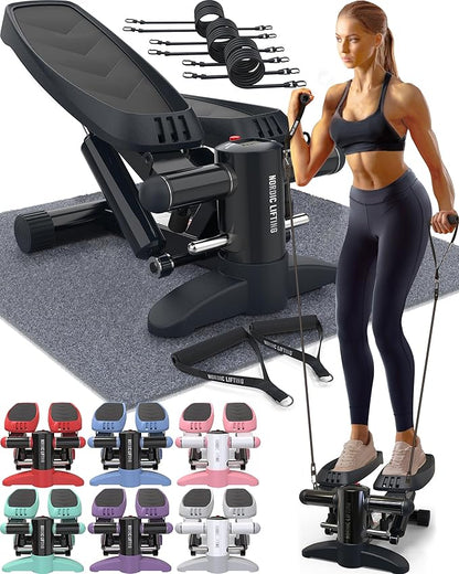 Nordic Lifting Mini Stepper Machine – Stair Climber w/Resistance Bands & LCD – Home Workout Stepper