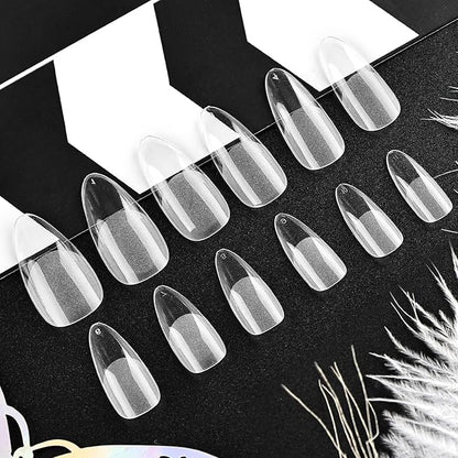 JODSONE Droplet Shape Nail Tips Soft Nail Gel Tips Full Cover Half Matte Clear Gelly Press on Flase Nail Tips for Extension Nail Manicure 12 Sizes 240Pcs