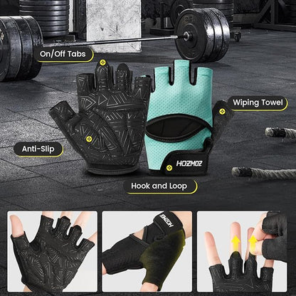 Ventilated Weight Lifting Gloves, Thick Padded Gym Gloves with Full Palm Protection & Grip & Shock Absorption for Women & Men's Fitness Training