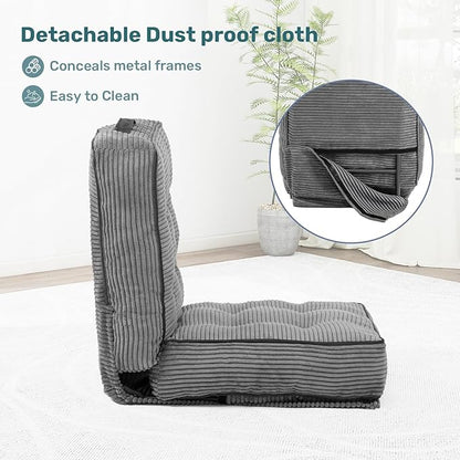 HollyHOME Adjustable Floor Chair with 6 Positions, Folding Lazy Sofa Recliner with Back Support, Thick Sponge Cushion and Portable Handle, Comfy Gaming Meditation Chair for Dorm, Bedroom, Dark Grey