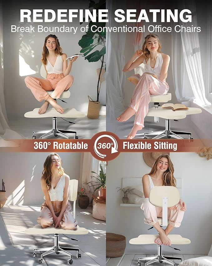 PYY Cross Legged Office Chair - ADHD Chairs for Adults Meditation with Wheels, Kneeling Chair Adjustable Height Ergonomic Fidget Squatting for Home and Office White