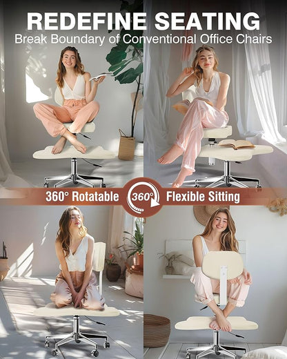 PYY Cross Legged Office Chair - ADHD Chairs for Adults Meditation with Wheels, Kneeling Chair Adjustable Height Ergonomic Fidget Squatting for Home and Office White