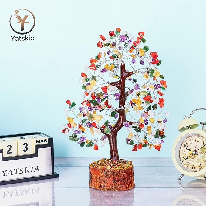 YATSKIA Mix Chakra Tree - Gemstone Tree of Life - Crystal Gifts for Women - Gemstones and Crystals - Crystal Trees for Positive Energy - Meditation Gifts