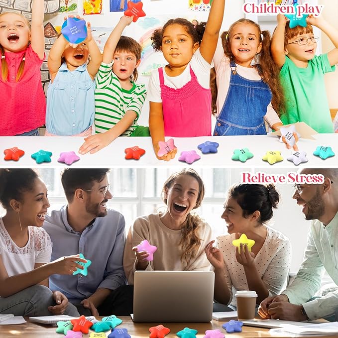 Sotiff 100 Pack Star Stress Balls Bulk Stress Relief Balls with Motivational Quotes Mini Inspirational Foam Party Favors Gifts for Kids Adults Anger Fidget Relief Exercise(Cute Colors)