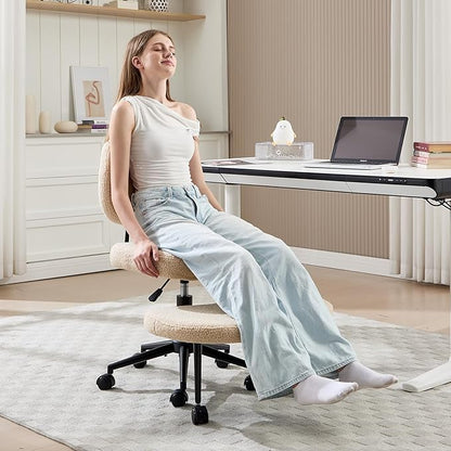 Ergonomic Cross Legged Office Chair, Criss Cross Chair for Meditation ADHD and Yoga, Home Office Desk Chair with Brake Wheels, Adjustable Height, Beige
