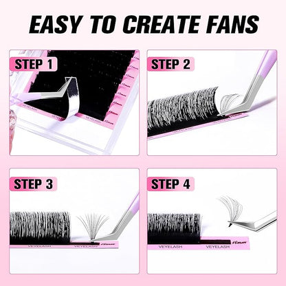 VEYES INC Cashmere Smart Fan Lash Extensions 0.03 0.05 0.07 C/CC/D Curl 8-20mm Mixed & Single Length, Super Matte Black Volume Lashes, Professional Supplies for Lash Techs (0.05 C 15mm)