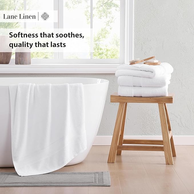 LANE LINEN Luxury Bath Towels Set - 12 Piece, 100% Cotton, Zero Twist, Super Soft & Absorbent, Includes 4 Bath Towels, 4 Hand Towels, 4 Washcloths - White