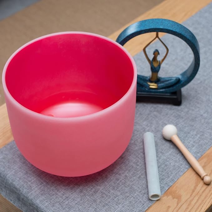 Leize Quartz Crystal Singing Bowl C Note 432 hz Root Chakra Red 12" Wide with Suede Striker