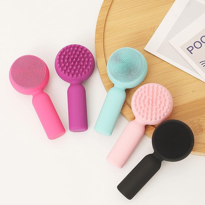 2 PC Silicone Facial Cleansing Brush 2 in 1 Facial Scrubber Manual Exfoliating Facial Brush Face Cleanser Face Exfoliator Ultrafine Bristles for Sensitive Skin Easy to Clean Lather Well(Blue&Rosered)