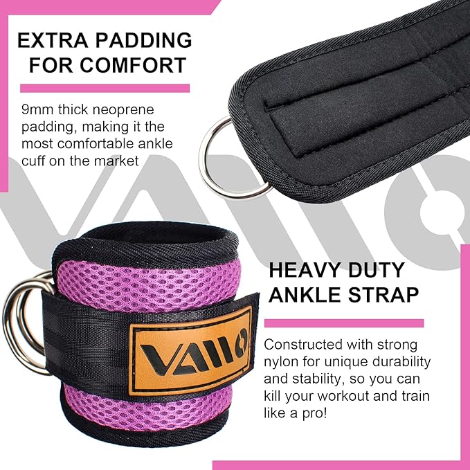 VAIIO Ankle Straps for Cable Machines,Adjustable Comfort fit Neoprene, Reinforce Double D-Ring - Premium Ankle Cuffs to Improve Abdominal Muscles, Lift The Butts, Tone The Legs for Men & Women