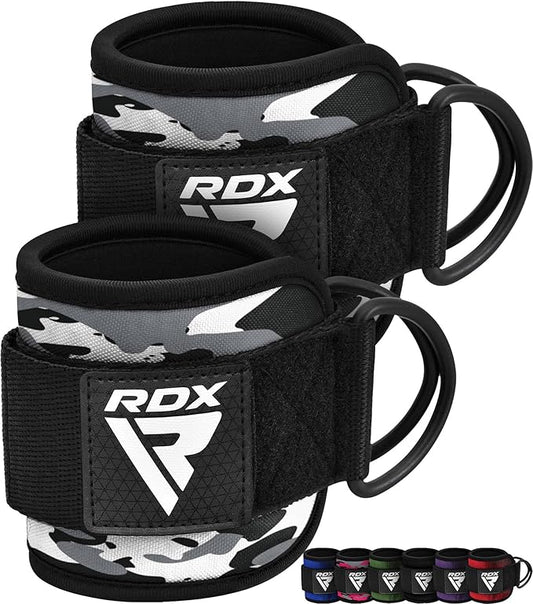 RDX Ankle Straps for Cable Machines – 7MM Neoprene Padded 10"x4" Adjustable Gym Cuffs with Dual D-Rings – Weight Attachments for Wrist Glutes Leg Kickbacks Hip Abduction Strength Workouts – Men Women