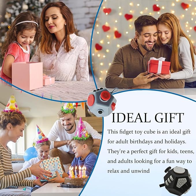 Hand-Held Fidget Dodecagon, 12-Side Fidget Toys Cube for Stress & Anxiety Relief, Pocket-Sized Sensory Toy for Adults, Kids with Autism to Improve Focus, Audible Silent Switchable Blocks